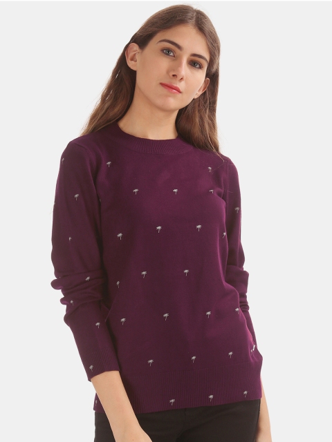 

U.S. Polo Assn. Women Purple Printed Pullover Sweater