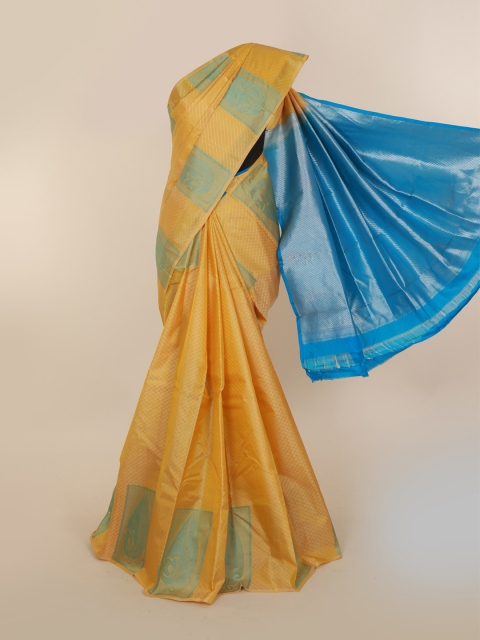

Pothys Yellow & Blue Pure Silk Woven Design Kanjeevaram Saree