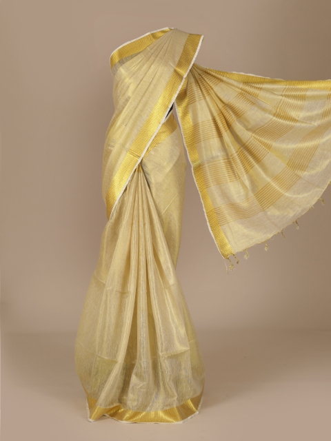 

Pothys Yellow Solid Pure Linen Saree