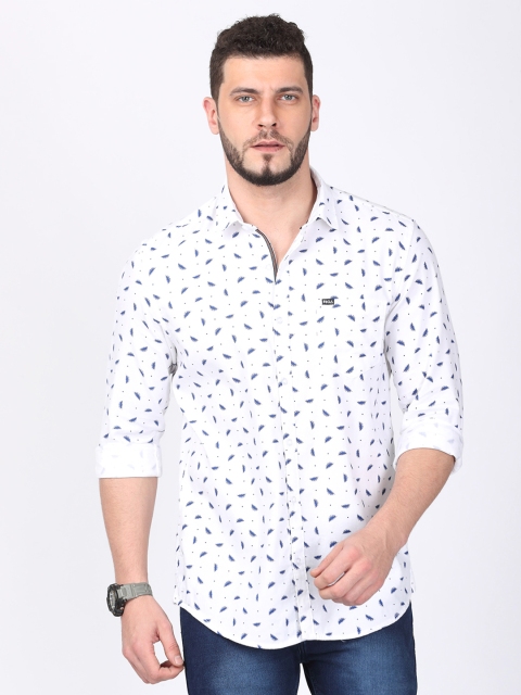 

FOGA Men White Regular Fit Printed Casual Shirt