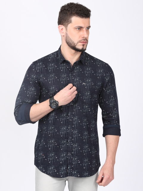 

FOGA Men Navy Blue Regular Fit Printed Casual Shirt