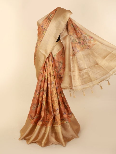 

Pothys Beige & Orange Cotton Blend Woven Design Saree