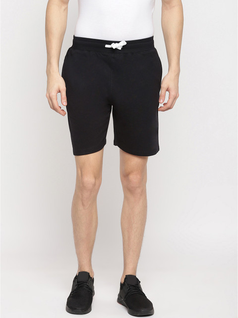 

SPARROWHAWK Men Black Solid Regular Fit Pure Cotton Sports Shorts