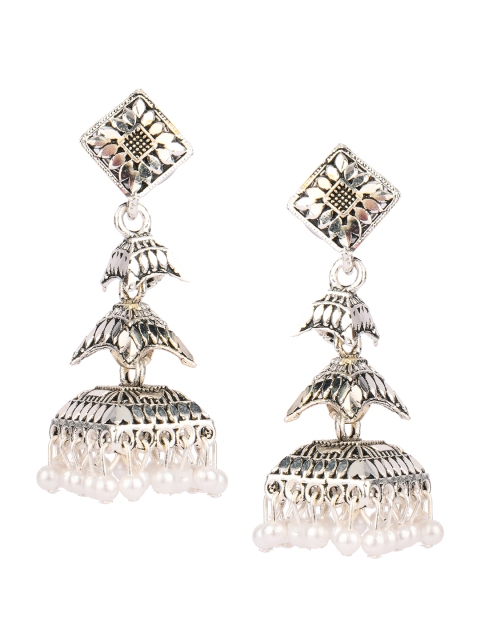 

DESI COLOUR Silver-Toned Contemporary Jhumkas