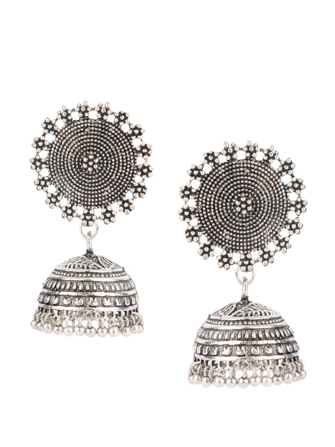 

DESI COLOUR Silver-Toned Dome Shaped Handcrafted Jhumkas