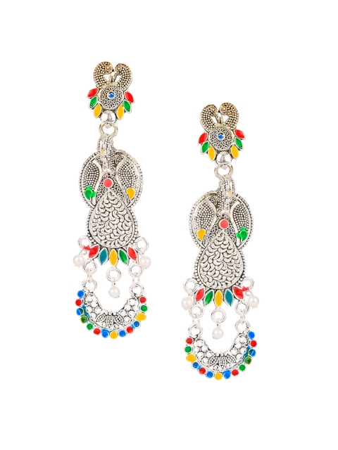 

DESI COLOUR Multicoloured Peacock Shaped Drop Earrings, Multi