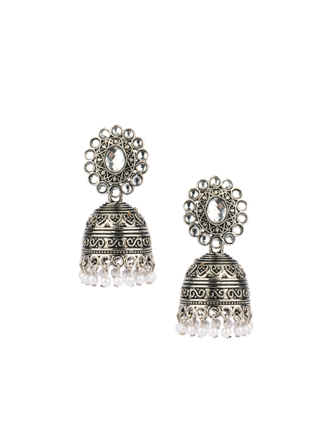 

DESI COLOUR Silver-Toned Contemporary Jhumkas