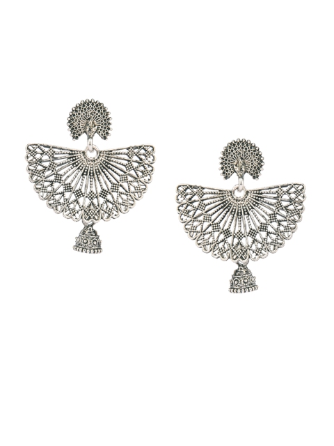 

DESI COLOUR Silver-Toned Oxidised Contemporary Drop Earrings