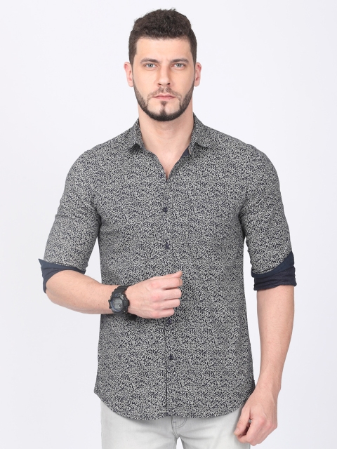 

FOGA Men Navy Blue & Off White Floral Print Casual Shirt