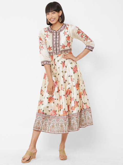 

Vedic Women Beige Printed Anarkali Kurta