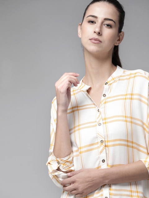 

Roadster Women White Yellow Tartan Checked Casual Shirt