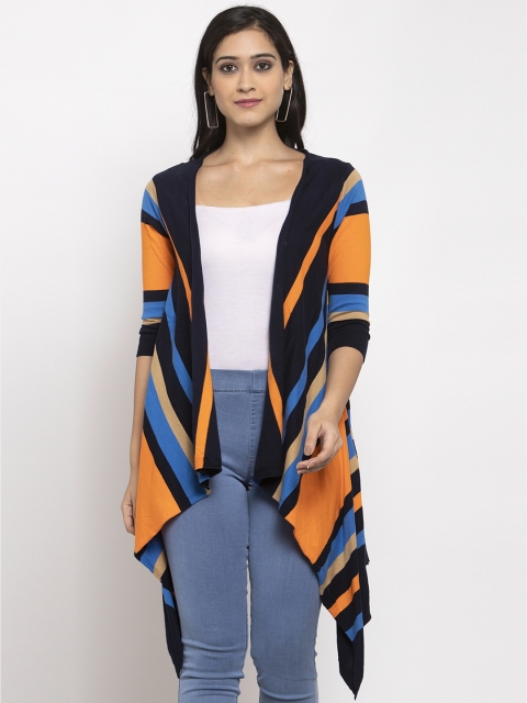 

Kalt Women Black & Orange Striped Open Front Shrug