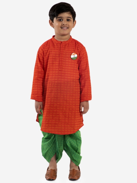 

Lil Peacock Boys Orange & Green Printed Kurta with Dhoti Pants