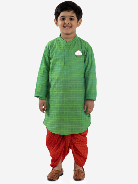 

Lil Peacock Boys Green & Orange Printed Kurta with Dhoti Pants