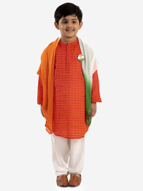 

Lil Peacock Boys Orange & White Printed Kurta with Pyjamas & Dupatta