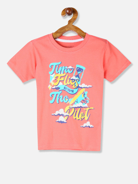 

Cherokee Boys Coral Pink Printed Round Neck T-shirt