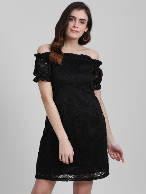

Zink London Women Black Self Design Sheath Dress