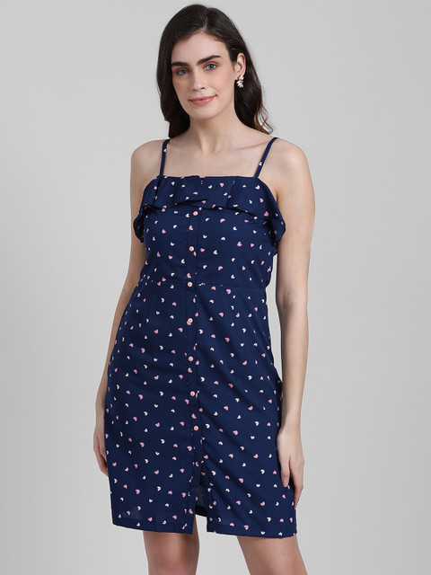 

Zink London Women Navy Blue & Pink Printed Sheath Dress