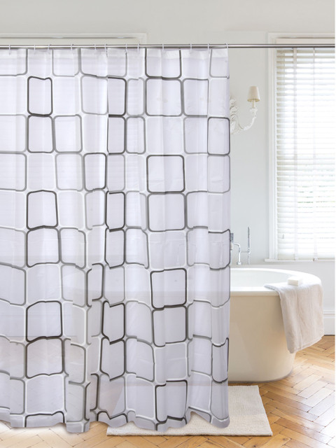 

Clasiko White & Black Printed Bath Shower Curtain With Hooks