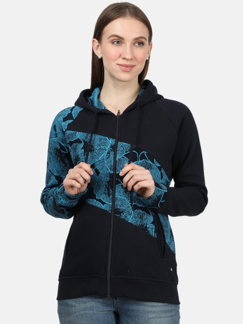 

Monte Carlo Women Black & Blue Printed Hooded Sweatshirt
