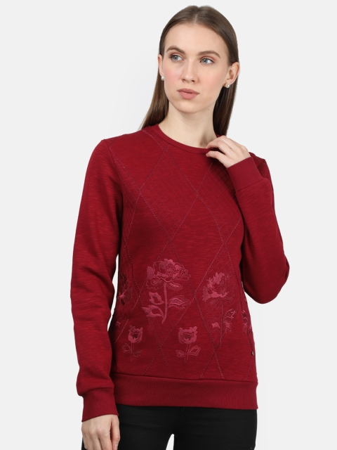 

Monte Carlo Women Maroon Self Design Sweatshirt