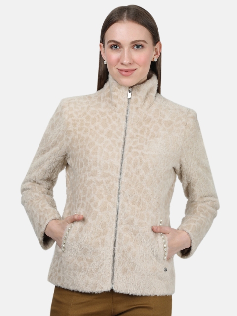 

Monte Carlo Women Beige Self Design Open Front Jacket