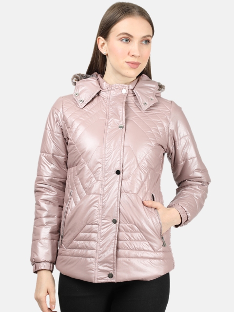 

Monte Carlo Women Pink Solid Padded Jacket with Detachable Hood