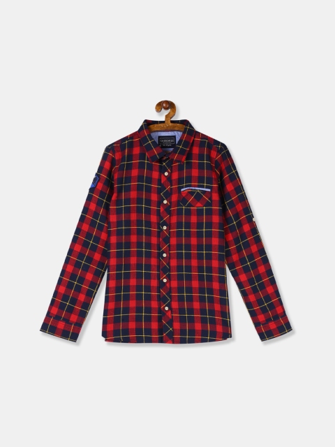 

Cherokee Boys Red & Navy Blue Regular Fit Checked Casual Shirt