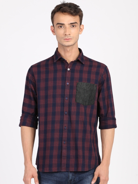 

ANTHEM Men Maroon & Blue Regular Fit Checked Casual Shirt