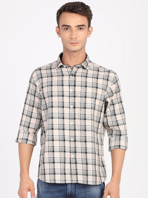 

ANTHEM Men Beige & Black Regular Fit Checked Casual Shirt