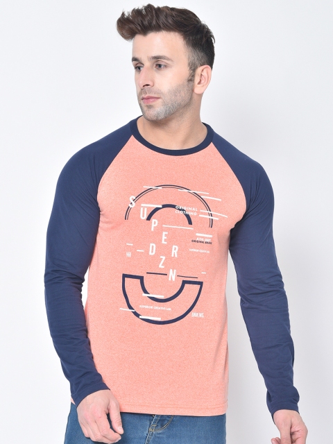

Chkokko Men Orange Printed Round Neck T-shirt