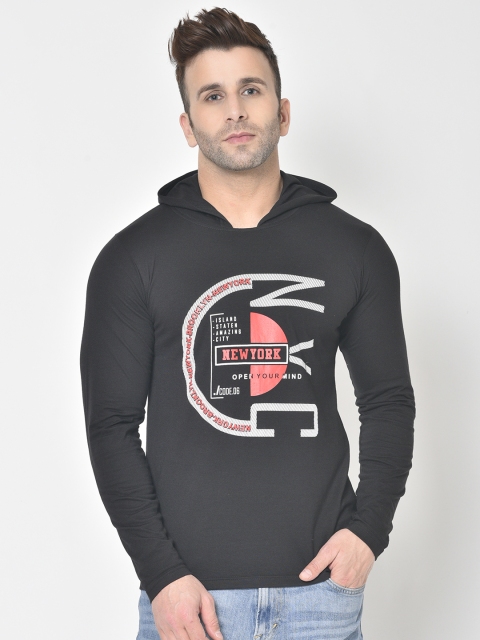 

Chkokko Men Black Printed Hood T-shirt
