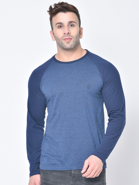 

Chkokko Men Blue Colourblocked Round Neck Cotton T-shirt