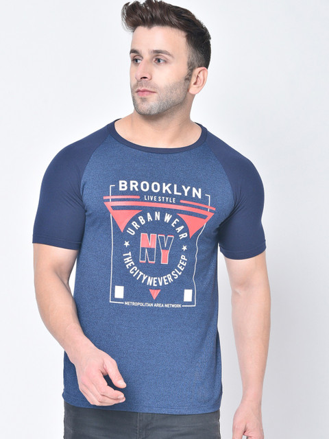 

Chkokko Men Blue Printed Round Neck T-shirt
