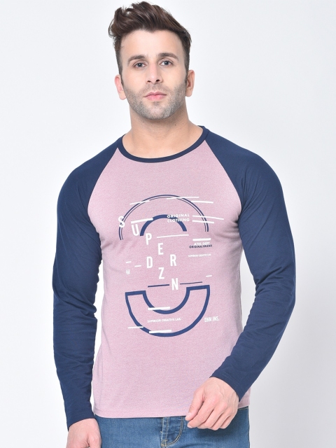 

Chkokko Men Pink & Navy Blue Printed Round Neck T-shirt