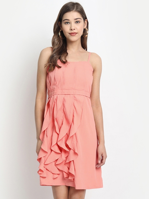 

Clothzy Women Peach-Coloured Solid Fit and Flare Dress