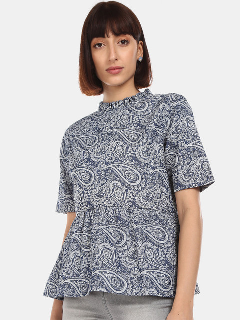 

Cherokee Women Blue Printed A-Line Pure Cotton Top