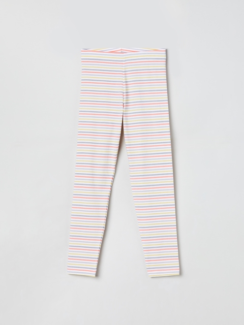 

max Girls White & Grey Striped Ankle-Length Leggings
