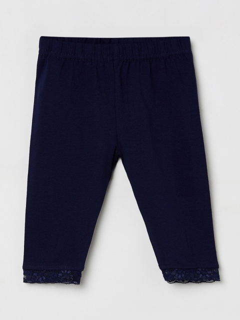 

max Girls Blue Solid Knitted Leggings