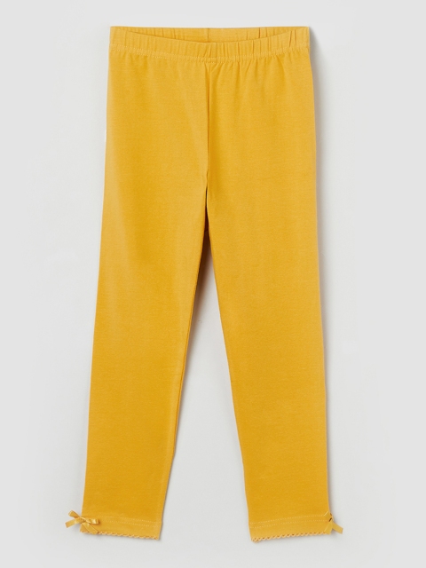 

max Girls Yellow Solid Ankle Length Leggings