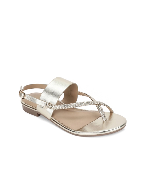 

Mode by Red Tape Women Gold-Toned Solid PU Open Toe Flats