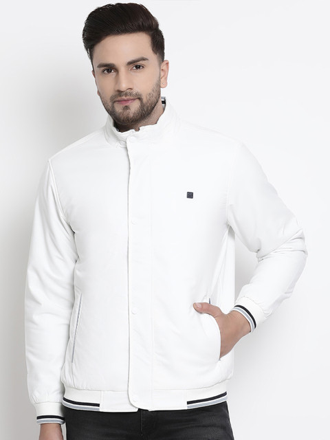 

COBB Men White Solid Lightweight Bomber Jacket