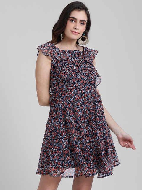 

Zink London Women Navy Blue Printed Fit and Flare Dress