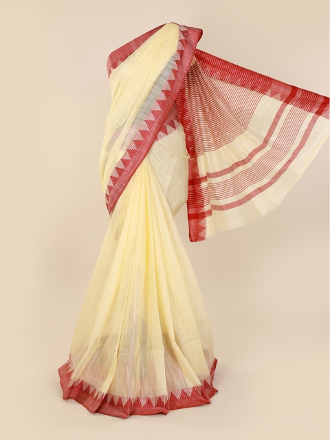 

Pothys Cream-Coloured Solid Linen Blend Saree