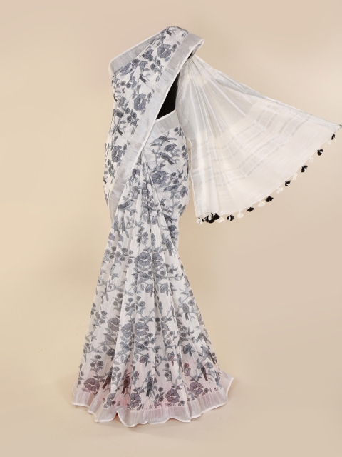 

Pothys White Printed Linen Blend Saree