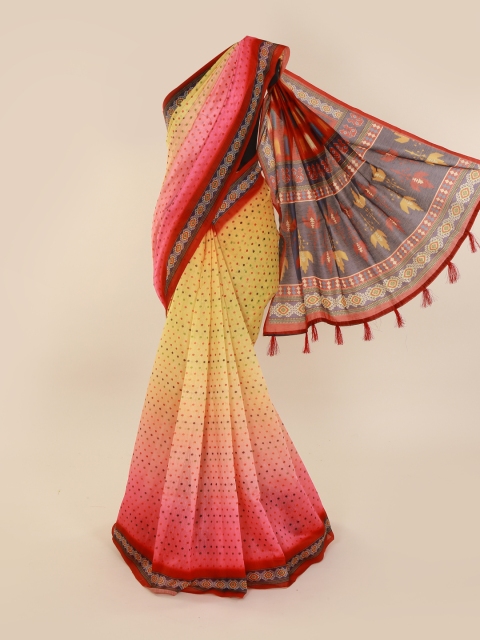 

Pothys Yellow & Pink Cotton Blend Woven Design Saree