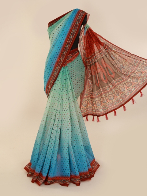 

Pothys Blue & Red Cotton Blend Printed Chanderi Saree