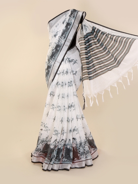 

Pothys White & Grey Linen Blend Printed Saree