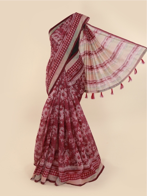 

Pothys Magenta & Off-White Cotton Blend Printed Saree