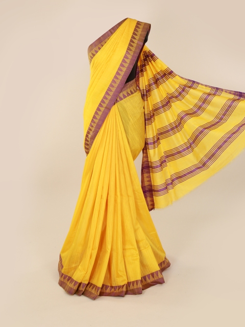 

Pothys Yellow Solid Linen Blend Saree